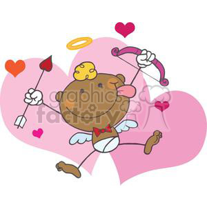 clipart - An African American Cupid with Bow and Arrow Flying With Hearts.