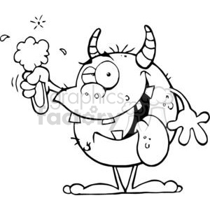 clipart - Happy Two Horned Monster With A Flask.