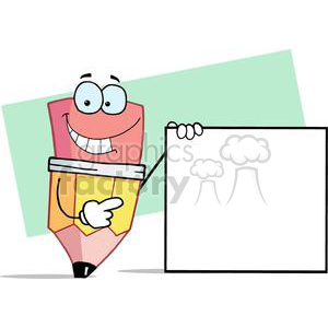 Pencil Cartoon Character Presenting A Blank Sign clipart. Royalty-free image # 379468