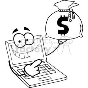 Laptop Cartoon Character Displays Money Bag clipart. Commercial use image # 379568