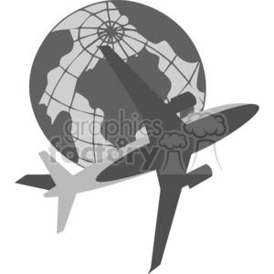 Airplane flying in front of earth clipart.