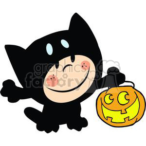 2604-Royalty-Free-Child-Dressed-In-Cat-Suit-And-Pumpkin-In-Hand clipart.