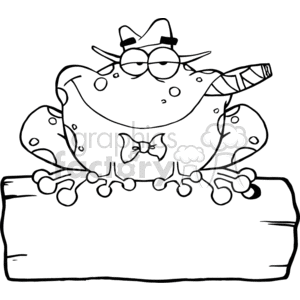 Cartoon-Frog-Mobster-With-A-Hat-And-Cigar-Over-A-Blank-Wood-Sign-outline clipart. Commercial use image # 381880