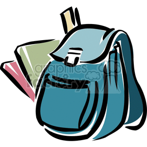 Cartoon backpack with books and a ruler  clipart. Royalty-free image # 382476