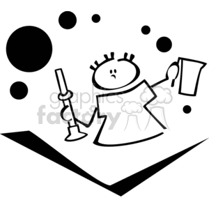 clipart - Black and white student holding measuring tools.