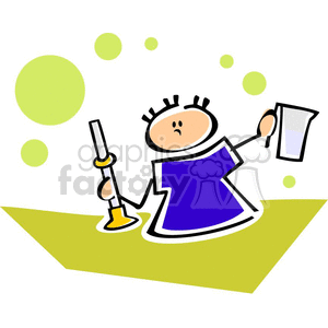 clipart - Cartoon student holding measuring tools .
