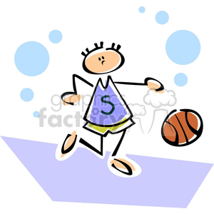 Whimsical cartoon of a boy dribbling a basketball  clipart. Commercial use image # 382580