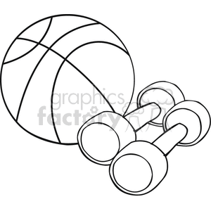 Black and white outline of a basketball and weights  clipart. Commercial use image # 382688