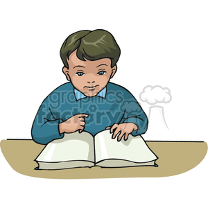 education cartoon boy reading book fun learning showing pages back to school interested determined 
