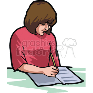 Cartoon girl taking notes  clipart. Commercial use image # 382880
