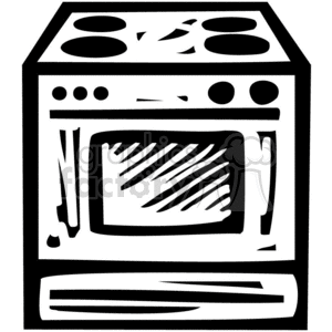 cartoon household items black white oven stove