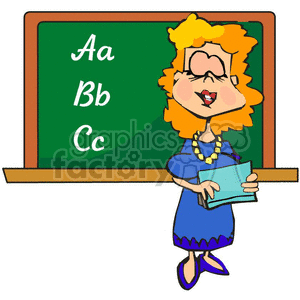 clipart - teacher in front of her classroom teaching the English language.