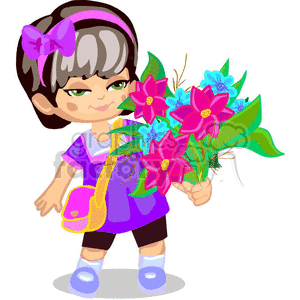 clipart - small girl holding flowers.