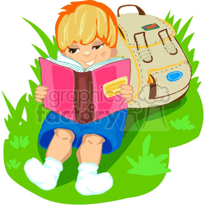 clipart - small boy reading a book.