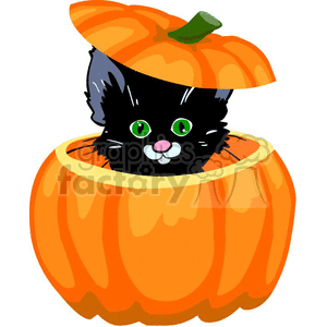 kitten hiding in a pumpkin clipart. Commercial use image # 383516