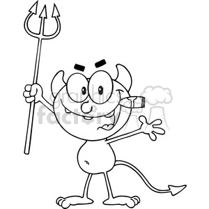 1925-Little-Red-Devil-Holding-Up-A-Pitchfork-And-Smoking-A-Cigar clipart. Commercial use image # 384013