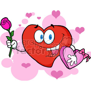 102558-Cartoon-Clipart-Sweet-Red-Heart-Man-Carrying-Chocolates-And-A-Rose clipart.