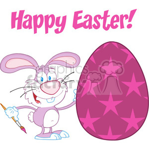 Royalty-Free-RF-Copyright-Safe-Happy-Easter-Text-Above-A-Rabbit-Painting-Easter-Egg-With-Stars clipart. Royalty-free image # 384411