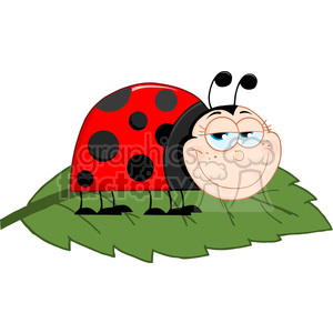 Royalty-Free-RF-Copyright-Safe-Happy-Ladybug-On-A-Leaf clipart. Commercial use image # 384496