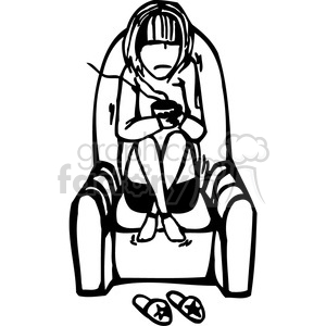 girl sitting in a chair with a cup of hot tea clipart.