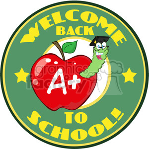 clipart - 4952-Clipart-Illustration-of-Happy-Student-Worm-In-Red-Apple-And-Sticker-With-Text-Back-to-School.