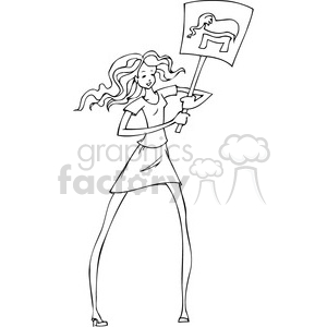 black and white clip art of a Republican women holding a sign clipart. Royalty-free image # 385625