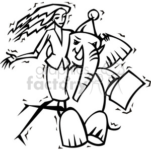 black and white image of a Republican female and elephant clipart. Commercial use image # 385659