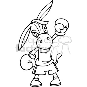 black and white image of a Democratic donkey wearing boxing gloves clipart.