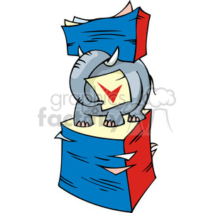 Republican cartoon of an elephant buried in a stack of papers