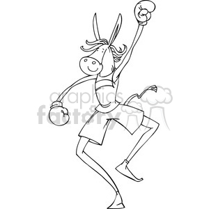 black and white image of a donkey wearing boxing gloves clipart.