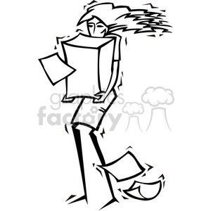 clipart - black and white image of women holding a huge stack of papers.
