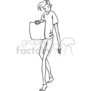 black and white image of a man walking with a blank sign clipart. Commercial use image # 385692