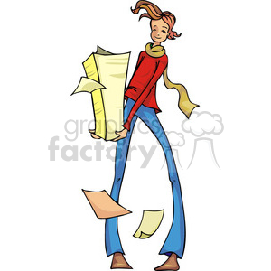 clipart - political man holding a large stack of papers.