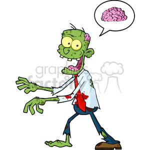 5078-Cartoon-Zombie-Walking-With-Hands-In-Front-And-Speech-Bubble-With-Brain-Royalty-Free-RF-Clipart-Image clipart. Commercial use image # 386372