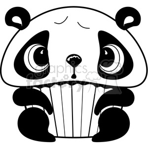 clipart - black and white cupcake panda bear.