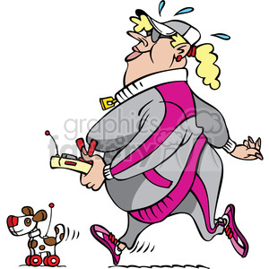 large cartoon lady walking her robot dog clipart. Commercial use image # 387773