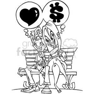 clipart - black and white cartoon female gold digger.