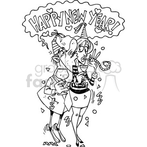 black white cartoon happy new year kiss clipart. Royalty-free image # 387918