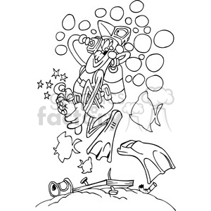 black white cartoon scuba diver stepping on a nail clipart. Royalty-free image # 387928