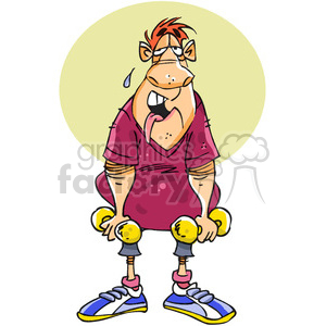 cartoon man tired from exercising