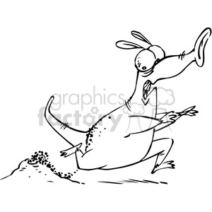 cartoon anteater running from ants black and white clipart.
