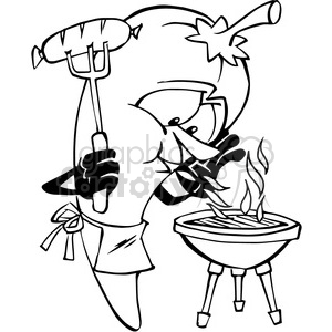 fuego chili pepper grilling in black and white clipart. Royalty-free image # 388509