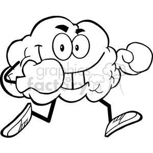 5989 Royalty Free Clip Art Brain Cartoon Character Running With Boxing Gloves clipart.