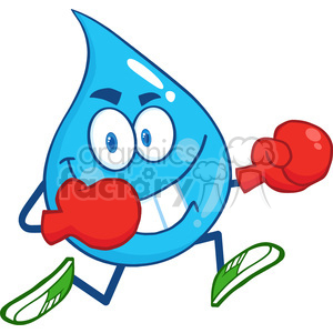 6229 Royalty Free Clip Art Water Drop Character Running With Boxing Gloves clipart.