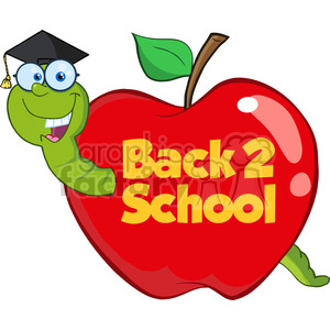 clipart - 6245 Royalty Free Clip Art Happy Worm In Red Apple With Graduate Cap,Glasses And Text.