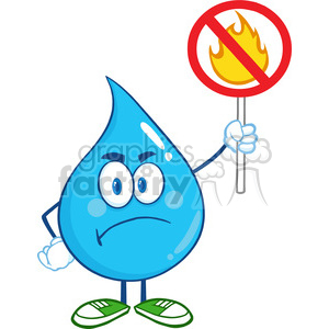 6210 Royalty Free Clip Art Angry Water Drop Cartoon Mascot Character Holding up A Fire Stop Sign clipart. Royalty-free image # 389361