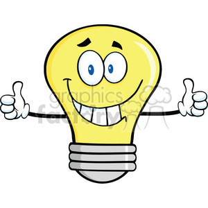 6145 Royalty Free Clip Art Smiling Light Bulb Cartoon Character Giving A Double Thumbs Up clipart. Royalty-free image # 389371