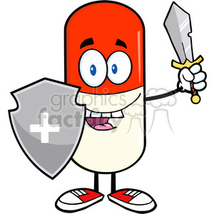 6300 Royalty Free Clip Art Pill Capsule Guarder With Shield And Sword clipart. Commercial use image # 389381