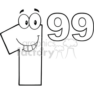 6708 Royalty Free Clip Art Black And White Price Tag Number 1-99 Cartoon Mascot Character clipart.