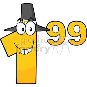 Tag Number 1.99 With Pilgrim Hat Cartoon Mascot Character clipart.